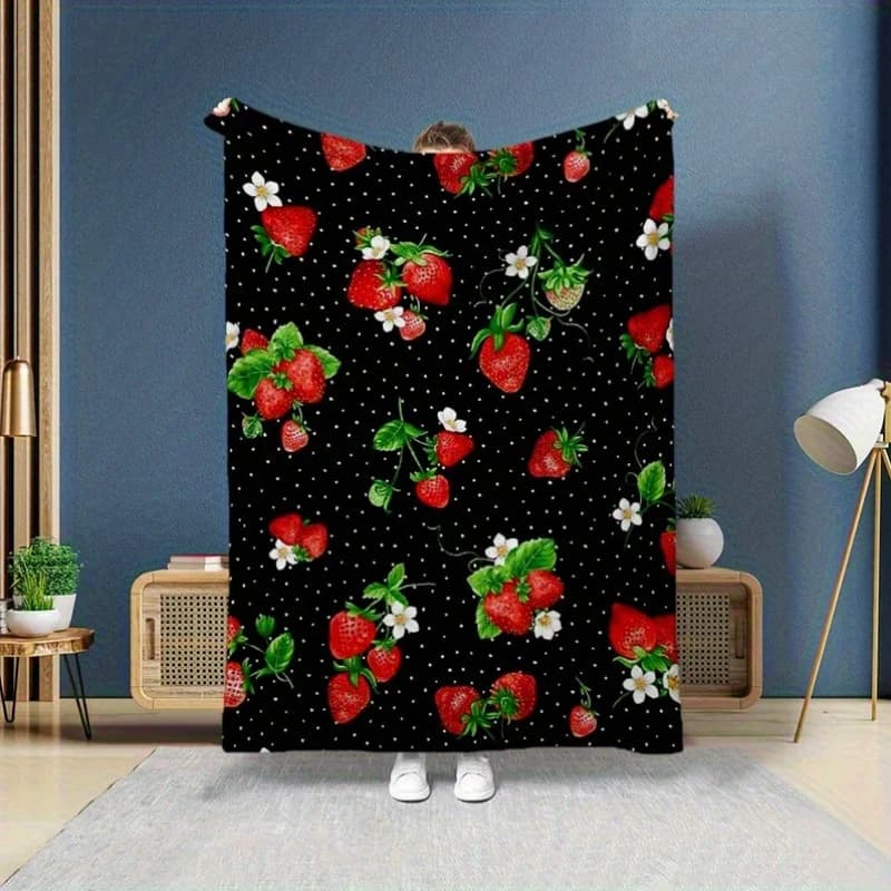 Coperta in poliestere con motivo fragola, di grandi dimensioni, per divano, letto, ufficio, picnic, viaggi, tempo libero, regalo per gli amanti della frutta per tutte le stagioni