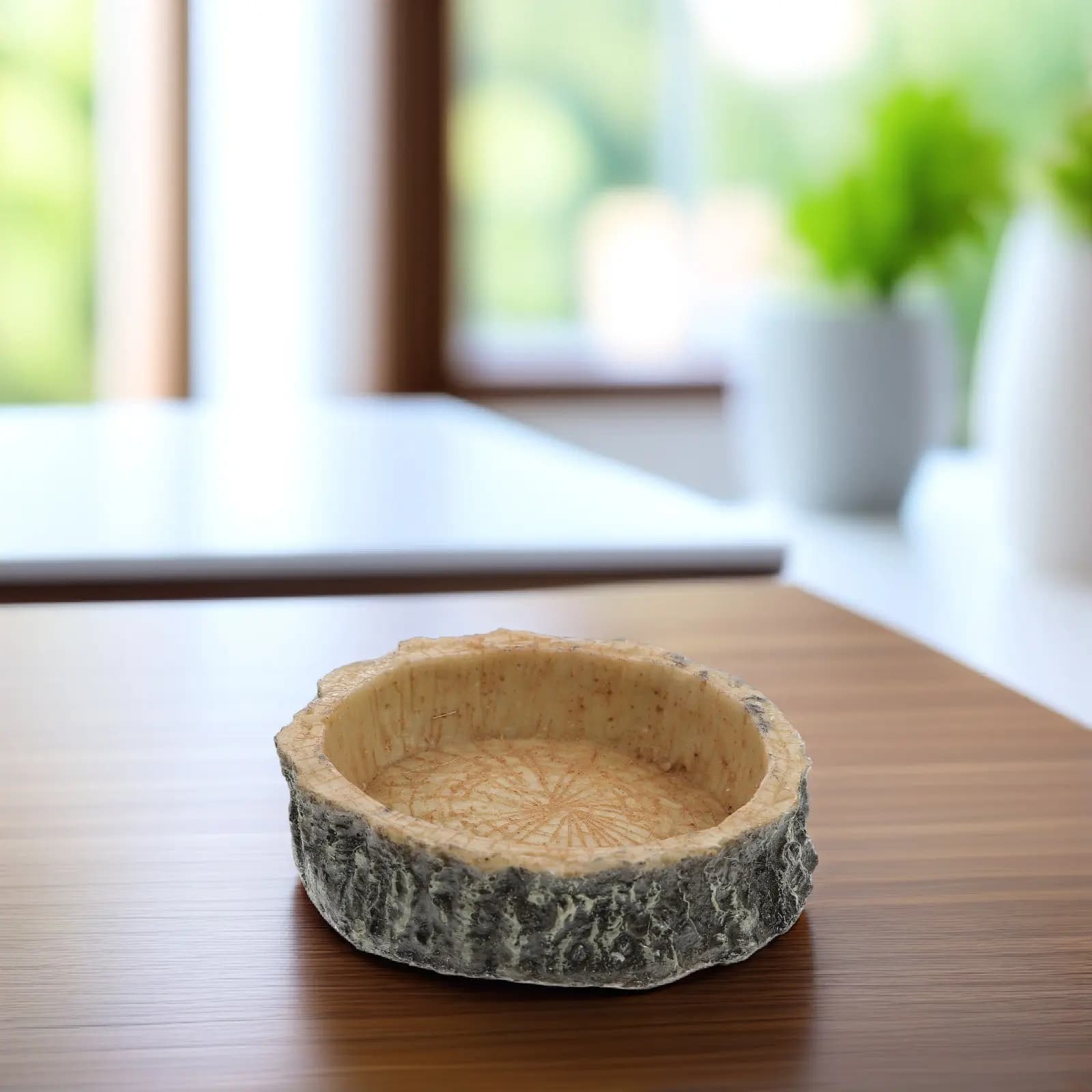 2Pcs Reptile Food Basin Resin Lifelike Natural Wood Pattern Pet Feeding Bowl for Lizard Gecko Snake Tortoise Water Feeder