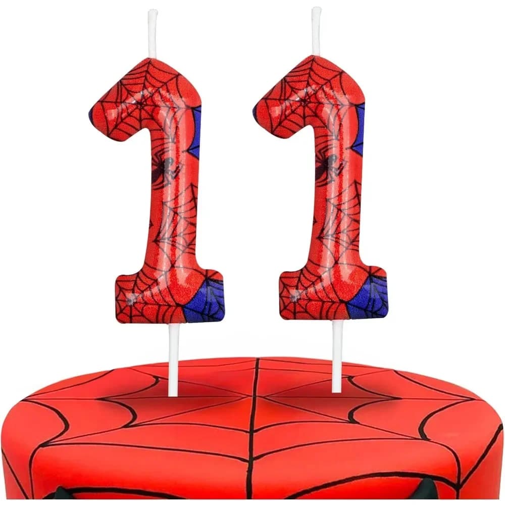 Candele con numero di 1° compleanno di ragno rosso blu, decorazioni per topper per torta con candela numero 1/2 per feste a tema cartone animato di ragno