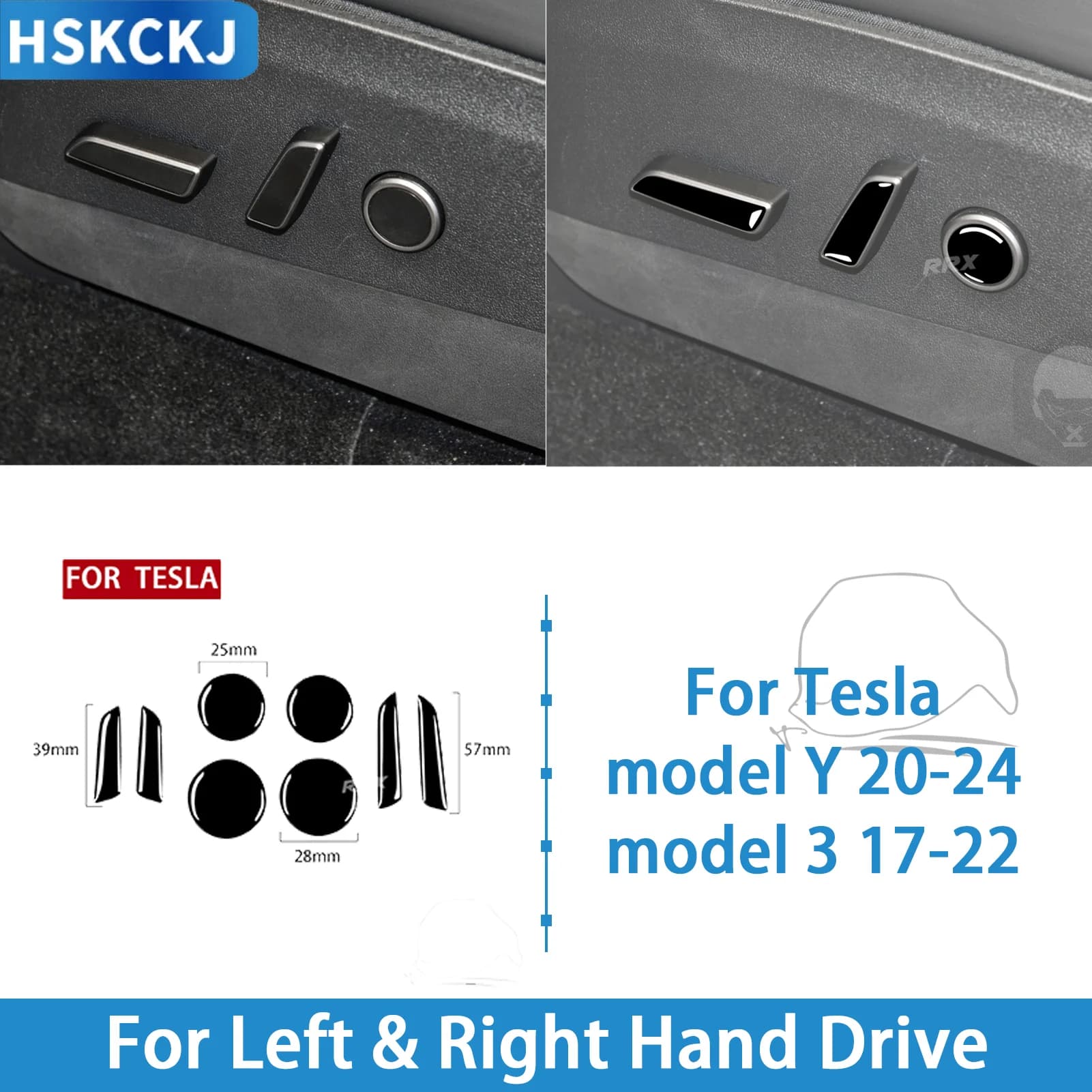 For Tesla Model 3 2017-2022 Y 2020-2024 Piano Black Seat Adjustment Button Cover Trim Sticker Decorative Frame (8pcs)