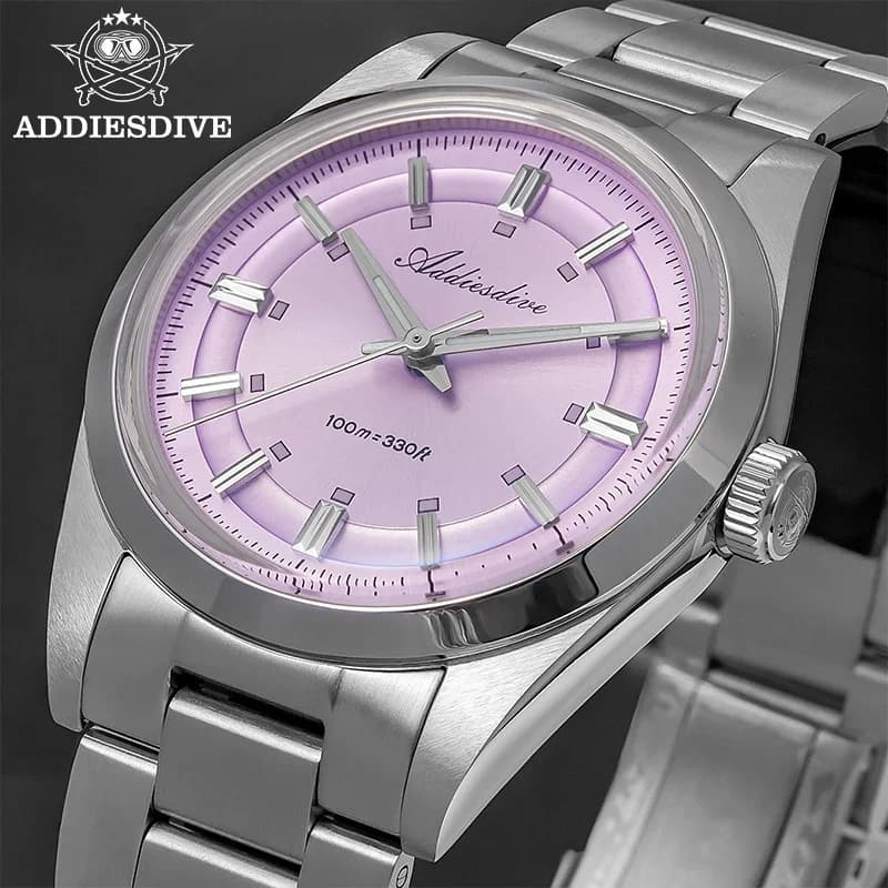 ADDIESDIVE 36mm Men's Watch VH31 10Bar Waterproof BGW9 Bright Steel 316L Bubble Glass Mirror Quartz Watches