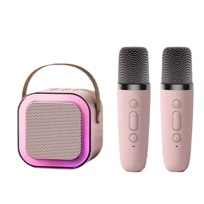 K12 Portable Karaoke Speaker with Microphones RGB LED Lights Deep Bass Long Battery Life for Family Use