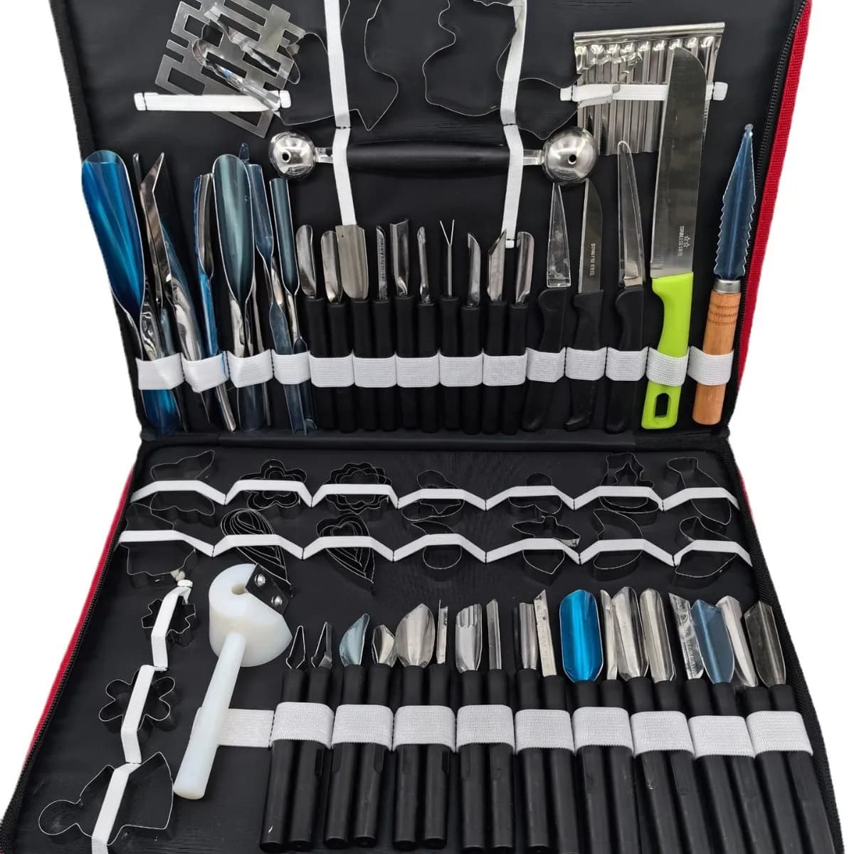 Scatola portatile multifunzionale in legno per alimenti per frutta e verdura, incisione, peeling, intaglio, guarnizioni, kit di utensili da cucina, confezione da 80 pezzi