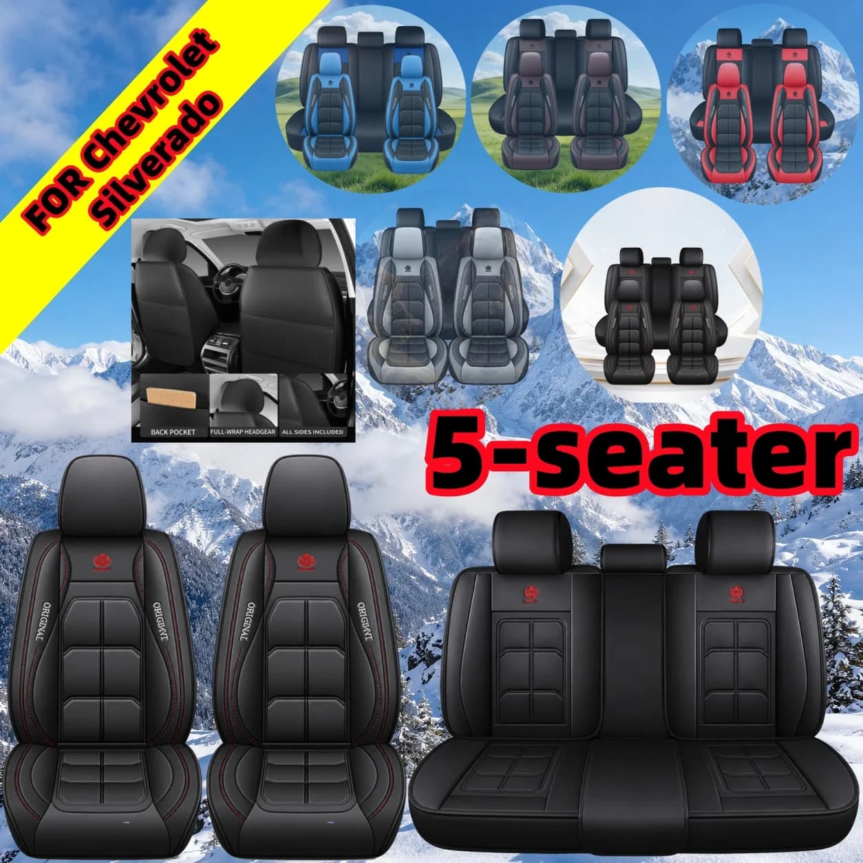 FOR Chevrolet Silverado 5-Seat All-Season Car Cushion Covers, PU Leather Comfort Seat Covers, High-Quality Car Seat Covers