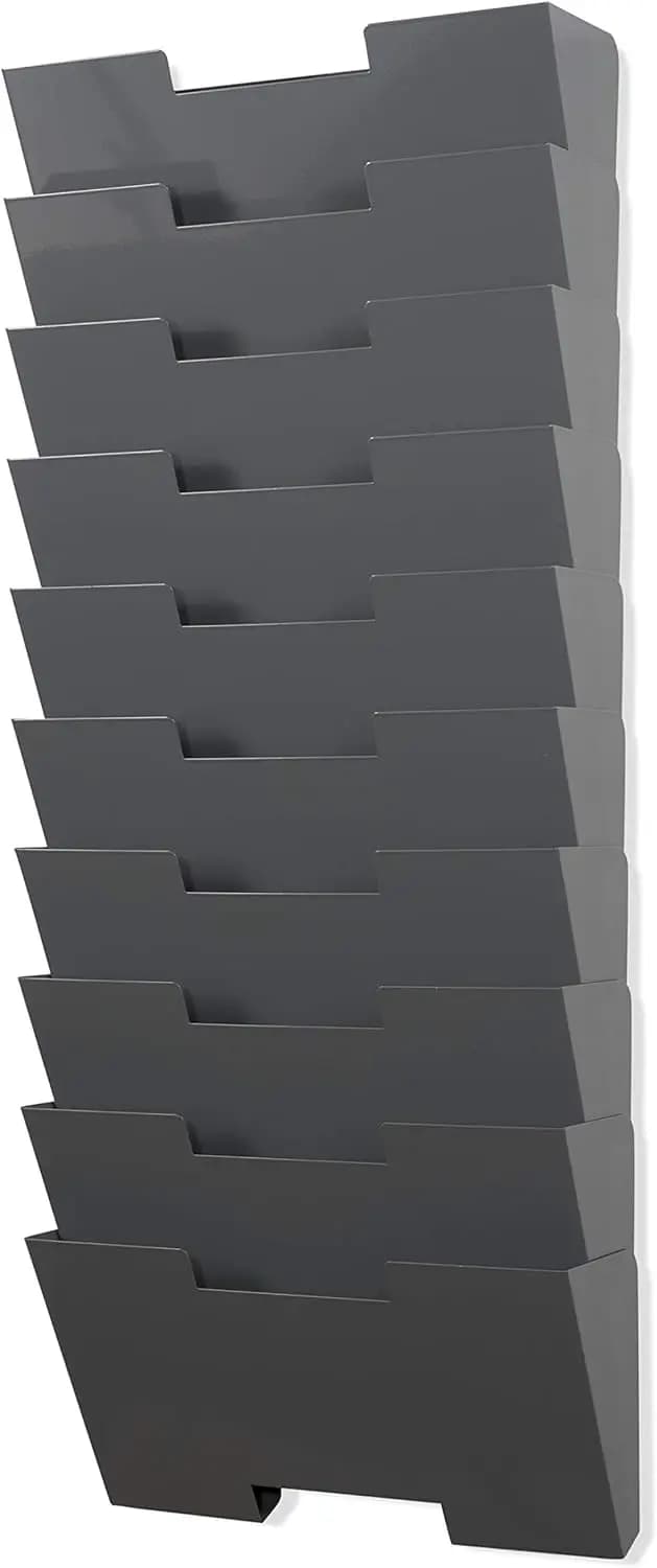 Organizzatore di file per montaggio a parete in acciaio con 10 sezioni, design modulare per riviste e cartelle