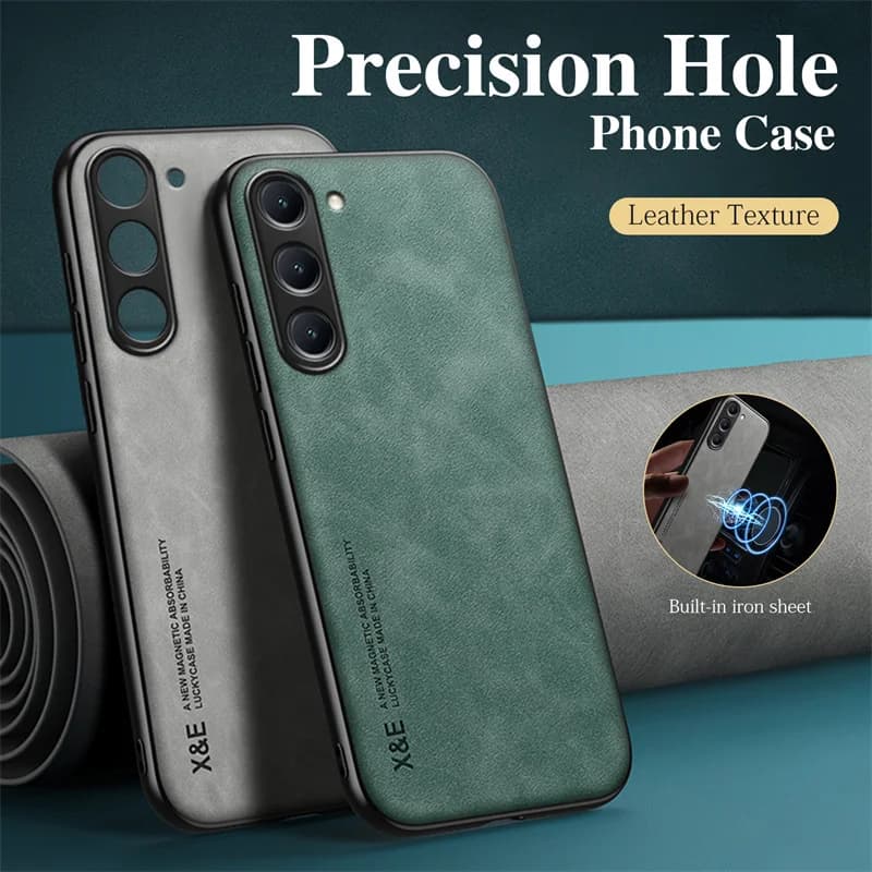 Custodia magnetica in pelle di pecora per Samsung Galaxy S24 S23 S22 S21 FE S20 Plus Note 20 Ultra Coque Cover con piastra metallica incorporata