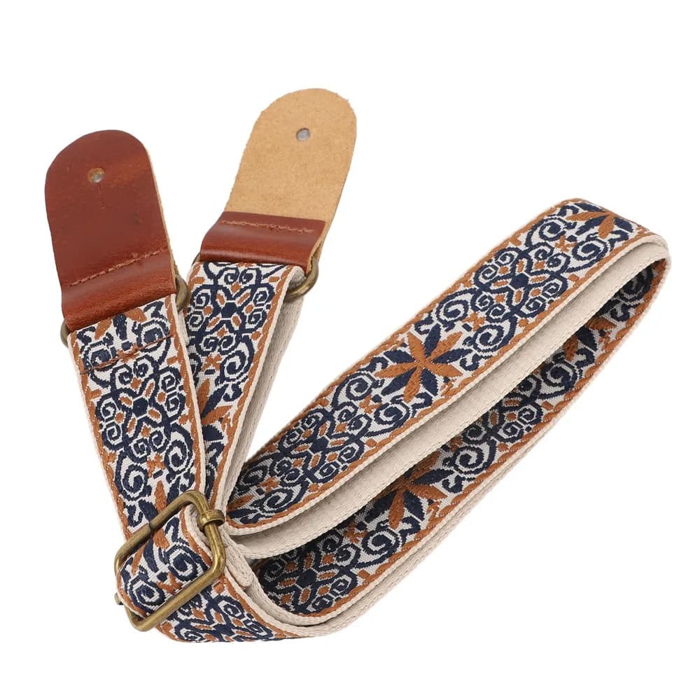 2Sets Embroidery Style Ukulele Strap Colorful Leather+Polyester Adjustable Length Shoulder Belt Instrument Strap Music Practice