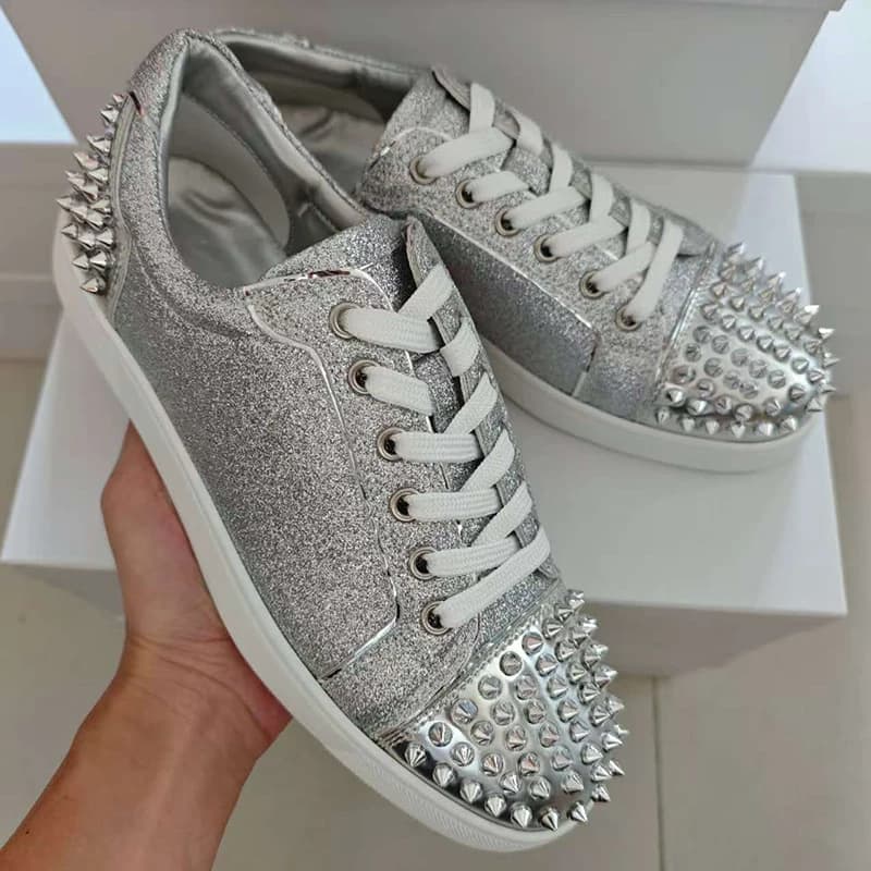 scarpe da uomo punk hip hop con punte tempestate rivetti in pelle naturale argento scarpe stringate appartamenti sneakers firmate calzature da donna alla moda