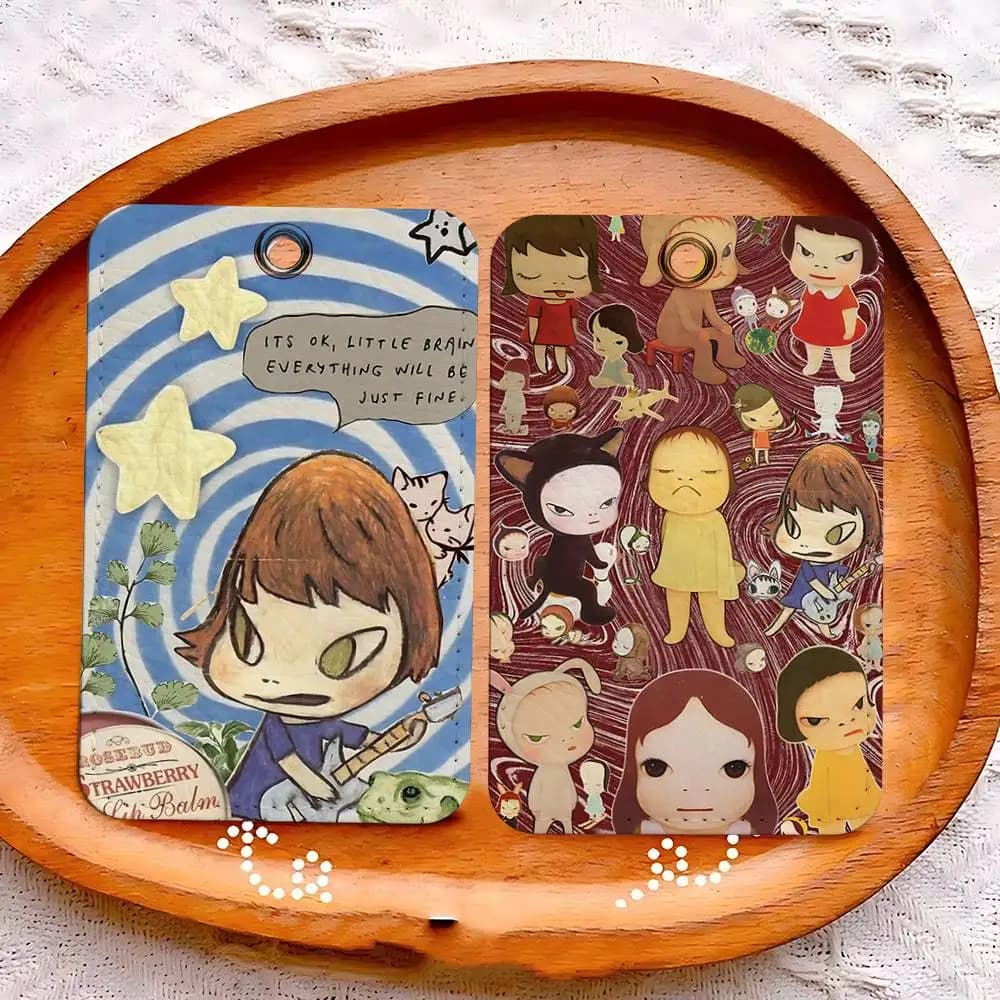 Yoshitomo N-Nara Rectangular Case for ID Card Keychain Access card bag Keychain Leather card holder Keychain Access