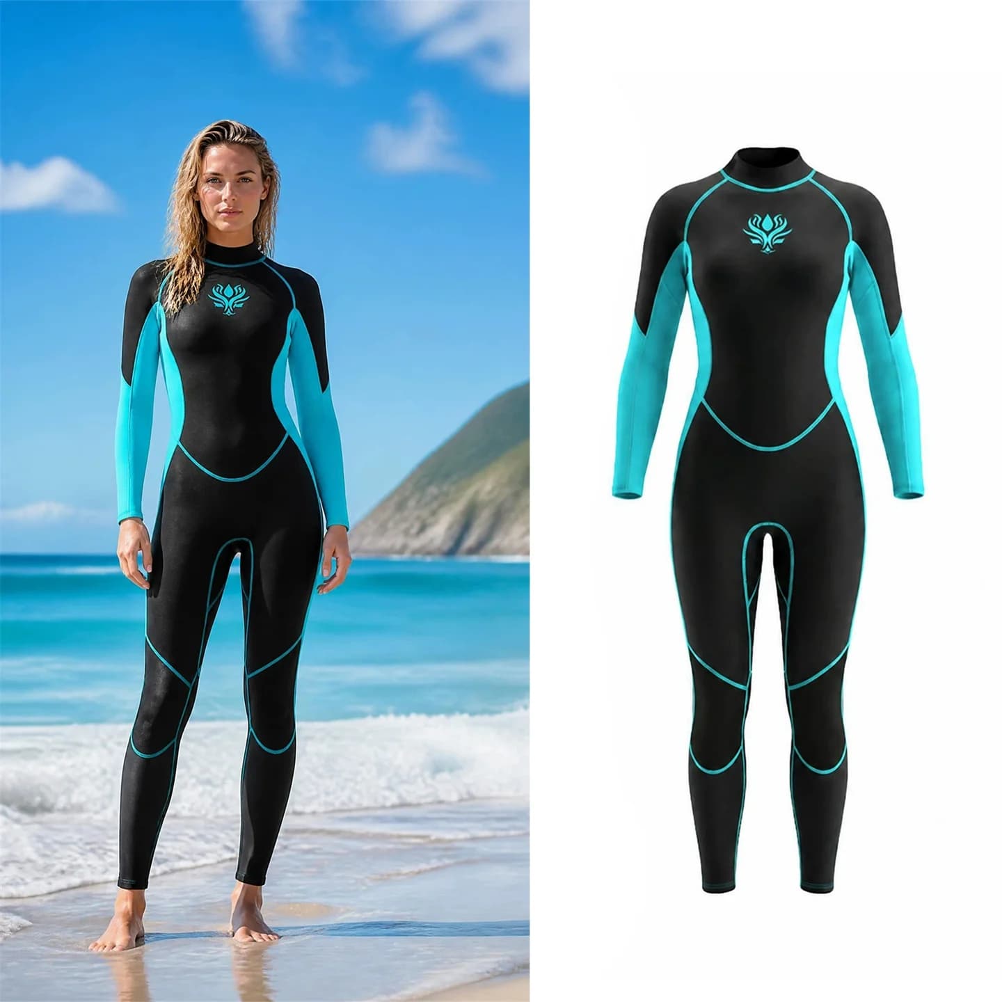 2MM Neoprene Wetsuit Women's One-Piece Long-Sleeved Diving Suit Spearfishing Snorkeling Surfing Winter Thermal Swimsuit