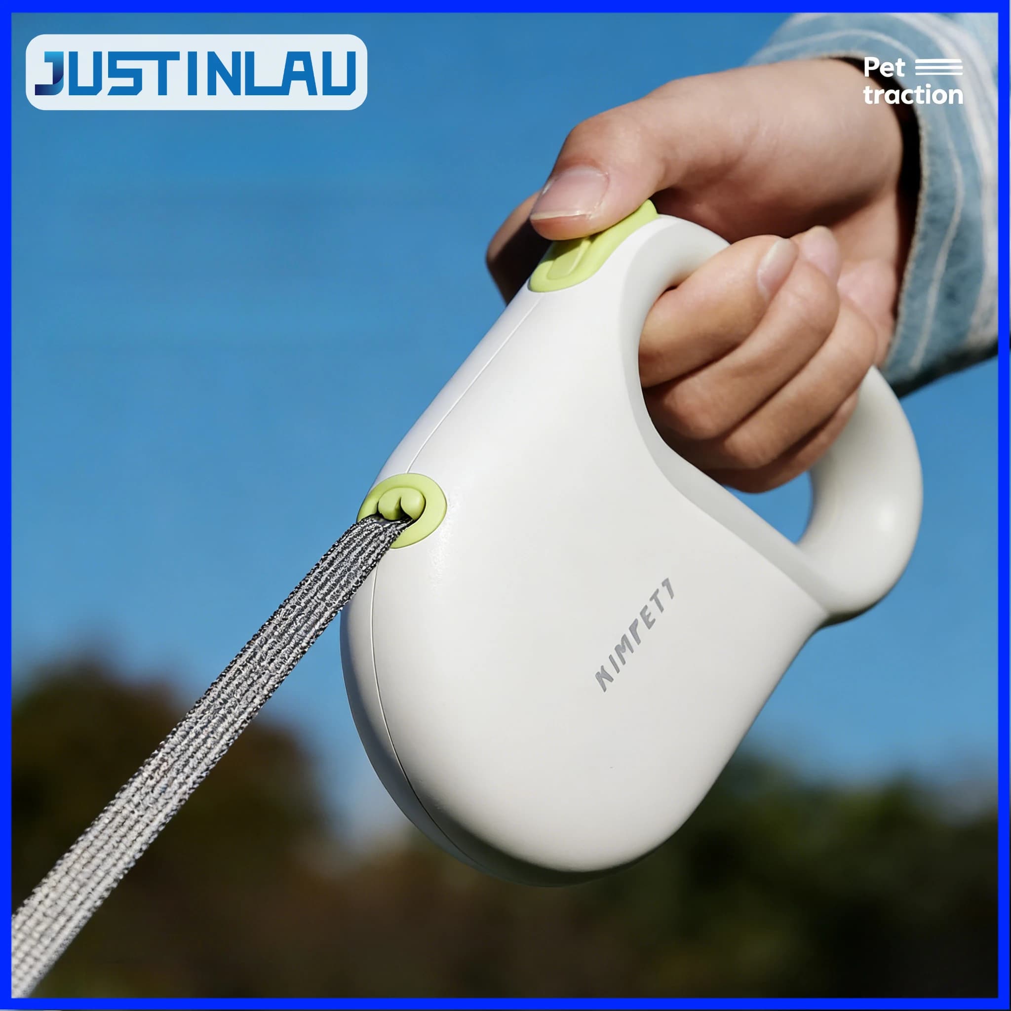JUSTINLAU Guinzaglio per Cani in Nylon da 5m, Elastico e Controllabile, Corda Sicura per Passeggiate, Dispositivo di Trazione Riflettente per Cani