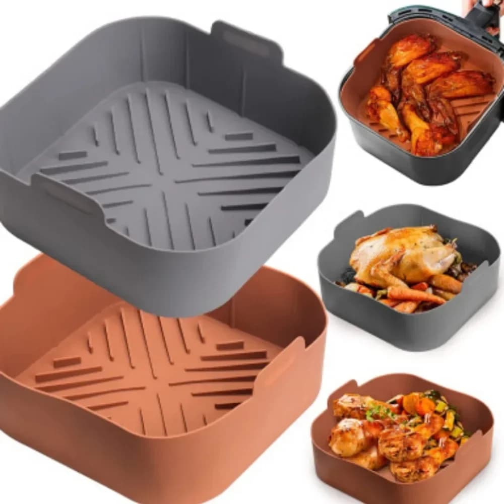 Friggitrici ad aria in Silicone da 20cm cestello per rivestimento quadrato riutilizzabile AirFryers vassoio per pentole resistente al calore cottura per alimenti AirFryer accessori per forno