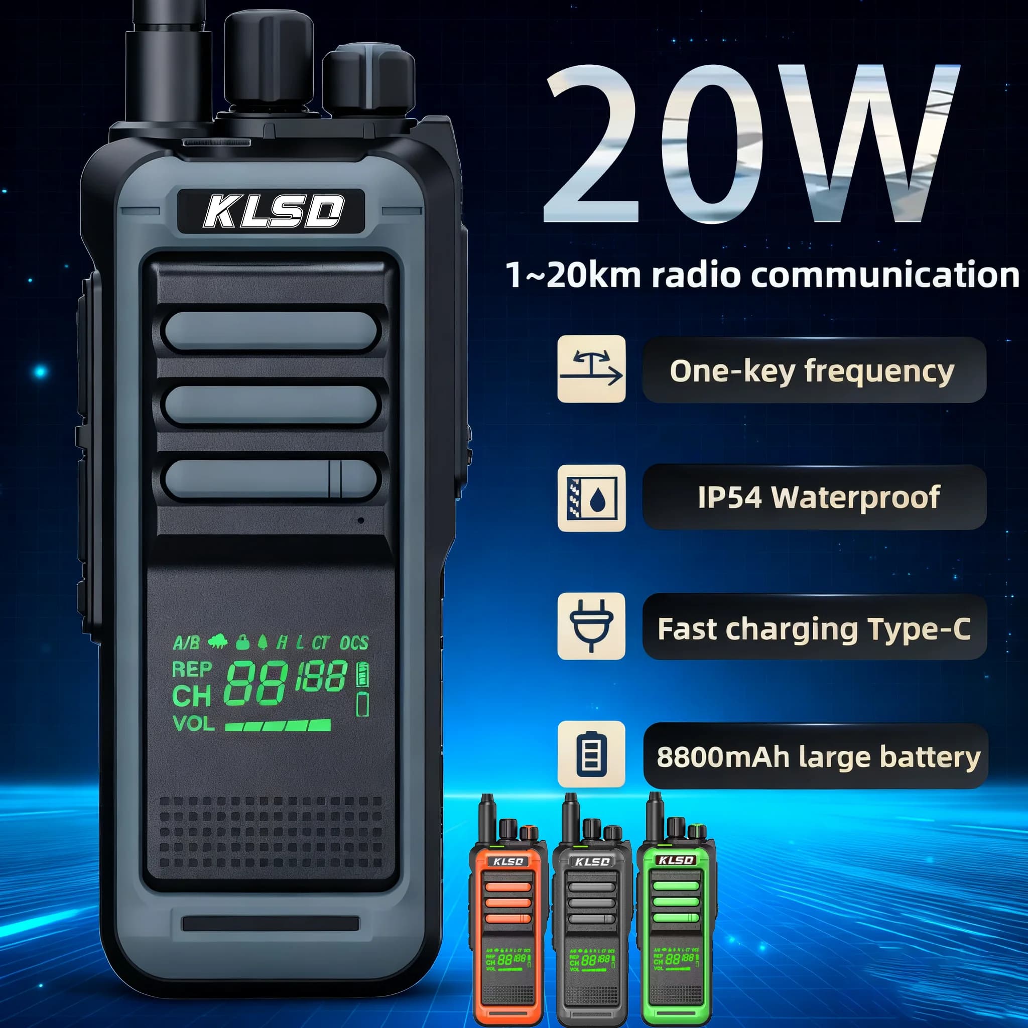 Walkie Talkie Radio portatile multibanda da 20 W Radio FM VOX CTCSS/DCDS Scansione e monitor Tipo-C Ricarica Chiamata crittografata