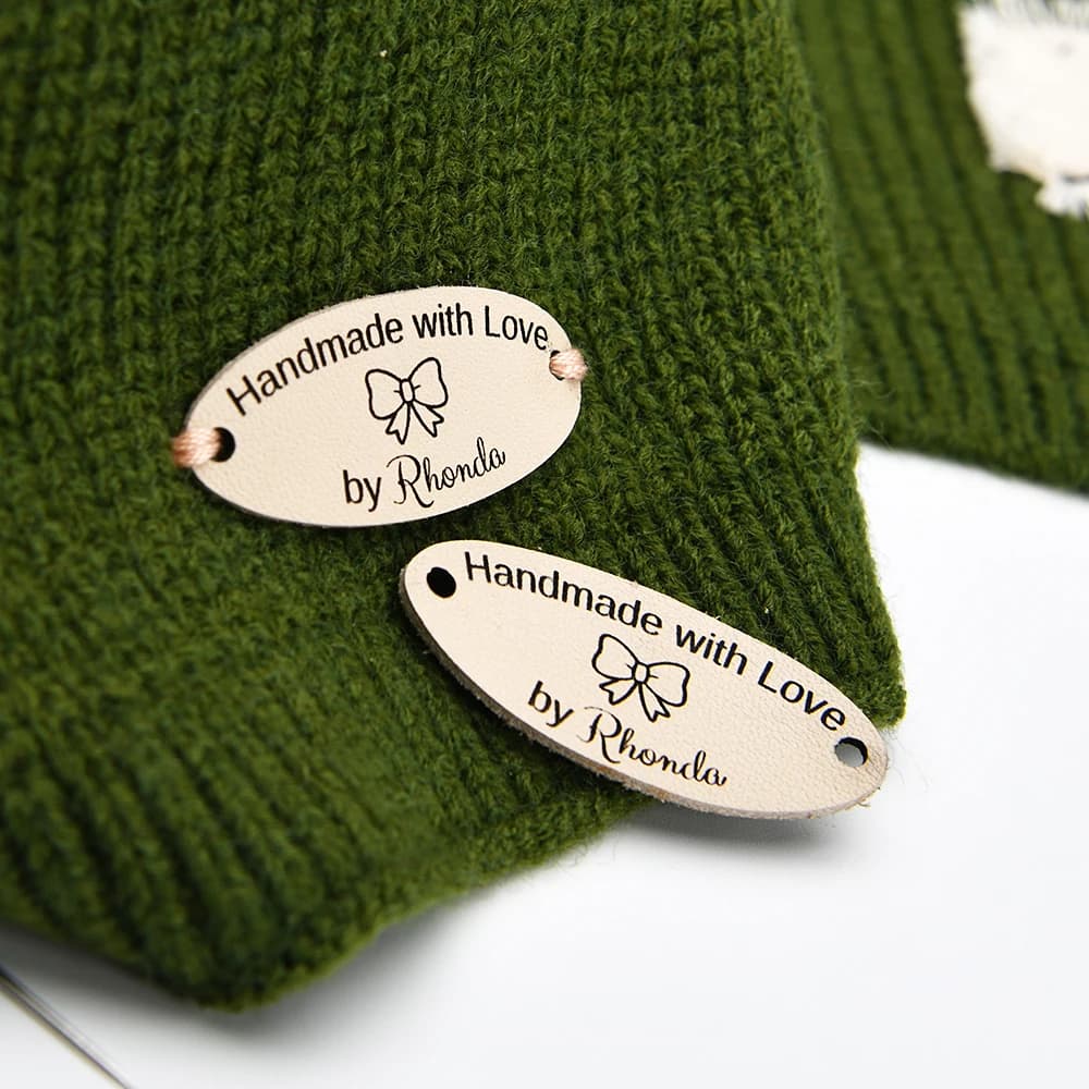 Etichette in pelle personalizzate incise al laser 19x45 mm per abbigliamento, regali, artigianato fai-da-te - Pelle autentica da 1 mm, ecologico e multidimensioni