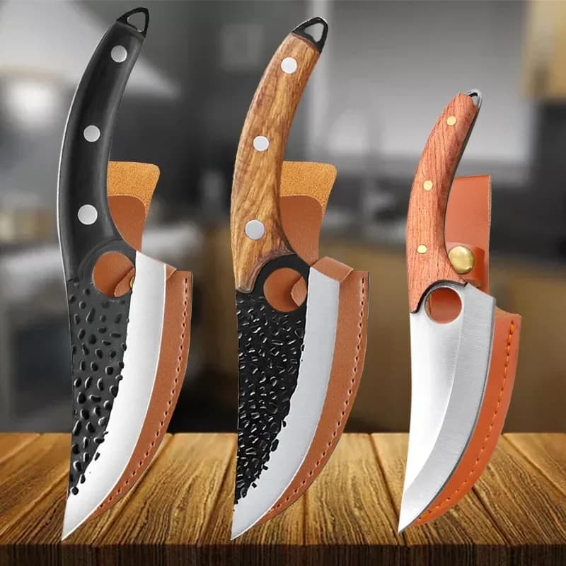 Coltelli da cucina forgiati martellati Coltello da macellaio in acciaio inossidabile Coltello affilato per carne per uso domestico Coltello per affettare verdure