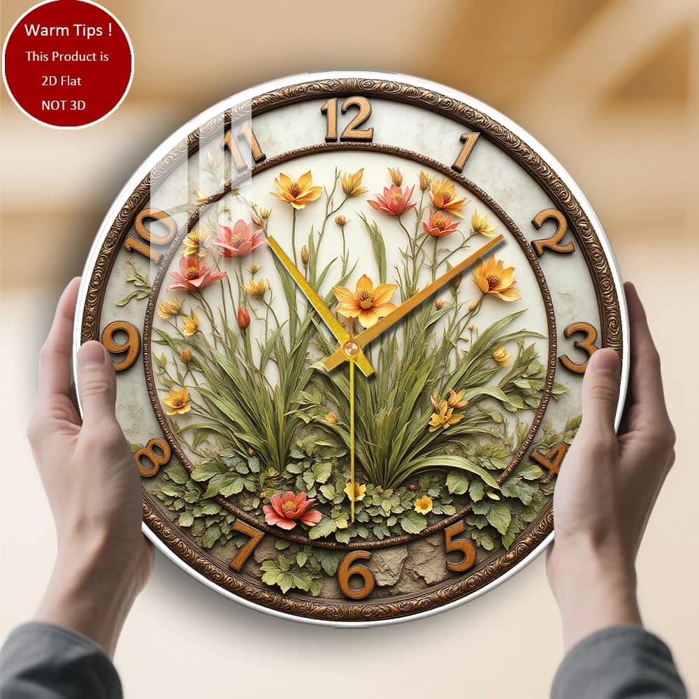 Tempered glass wall clock, embossed design with flower watch, suitable for wall decorations or table displays everywhere