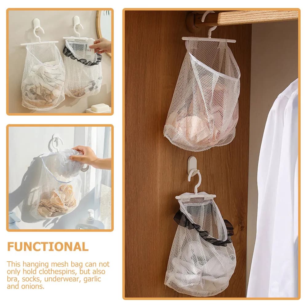 2 Pezzi Borsa a Rete Appendibile Porta Mollette, Organizer Multiuso Portatile per Cucina, Bagno, Viaggi, Calzini e Biancheria Intima