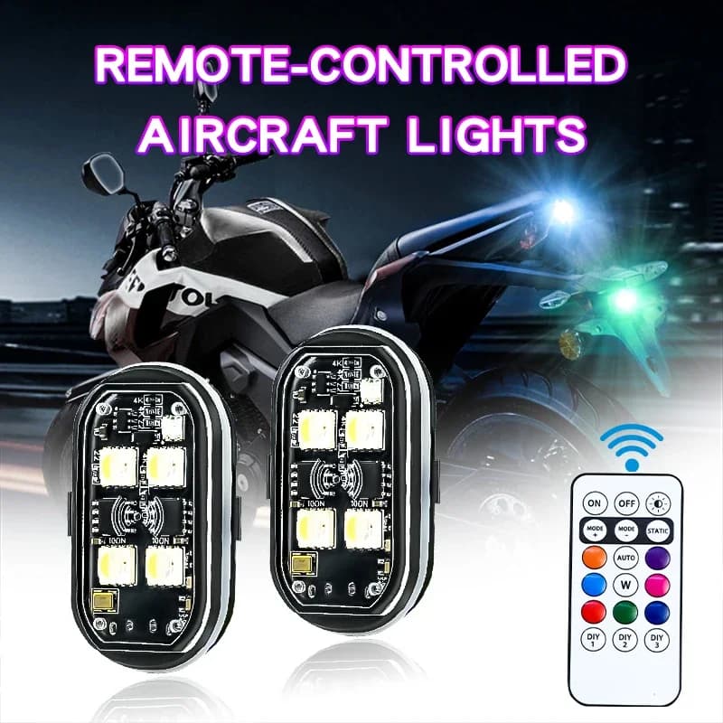 Luci stroboscopiche a LED wireless con telecomando Spia anticollisione impermeabile a 8 colori per bici da aereo per auto moto