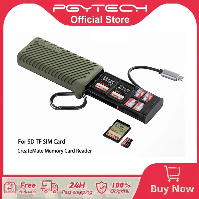 PGYTECH CreateMate Lettore di schede di memoria ad alta velocità Adattatore USB 3.1 Type-C SD/TF Strumento per lettore di schede di memoria per trasferimento dati a doppio slot