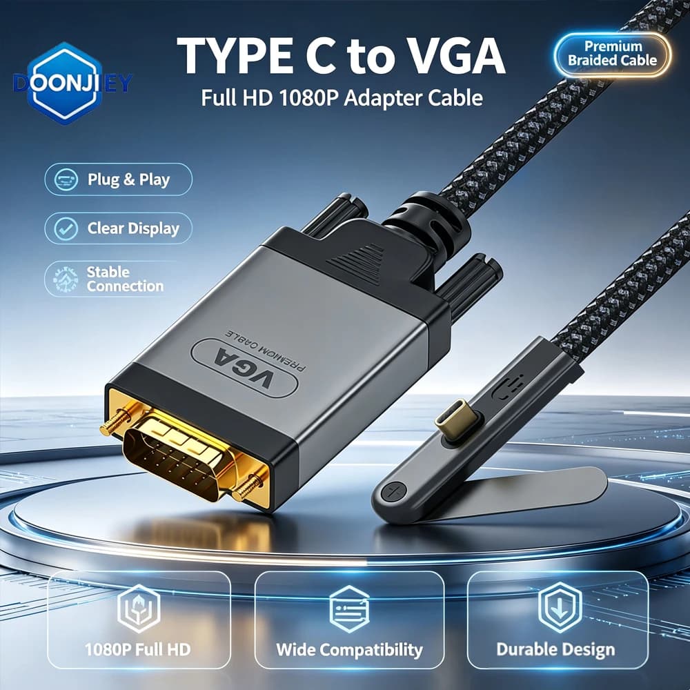 DOONJIEY Bracket USB C to VGA Cable USB3.1 Type C to VGA Male Converter USB C VGA Adapter Cable For Macbook Chromebook