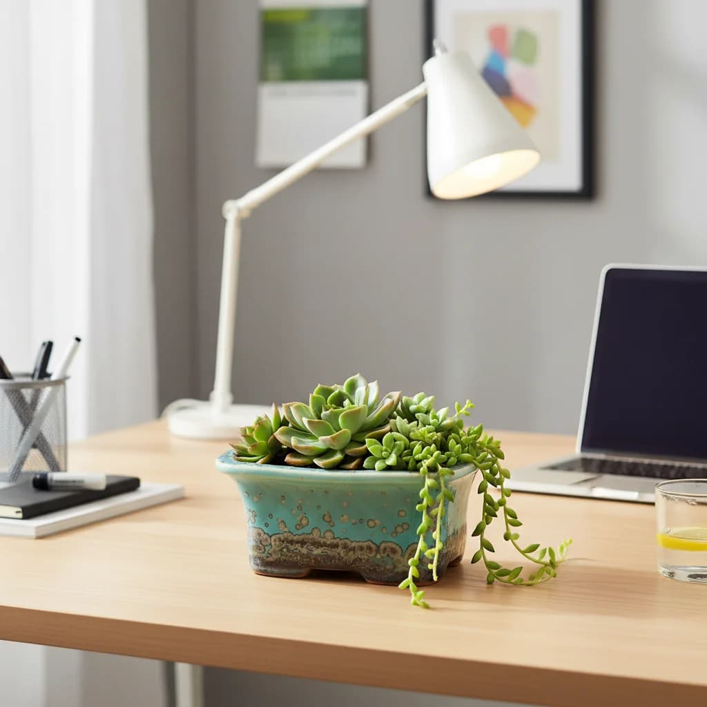 Mini ceramic vase with decorative enamel for succulent plants, office desk decoration