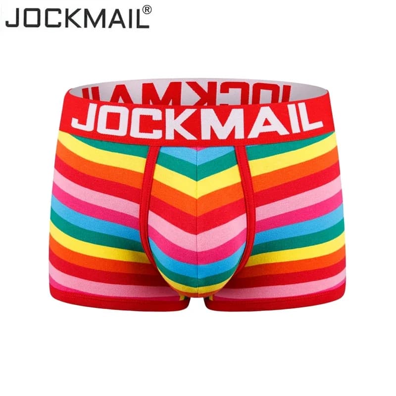 JOCKMAIL boxer men sexy underwear cotton Striped rainbow fashion Young boxershorts Gay underwear Low waist breathable panties