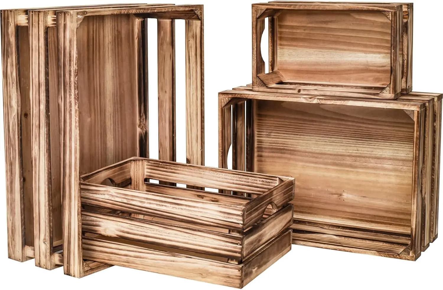 Set of 4 Rustic Wood Drawers with Manici, Containers Style Farm for Dispense, Kitchen, Bedroom