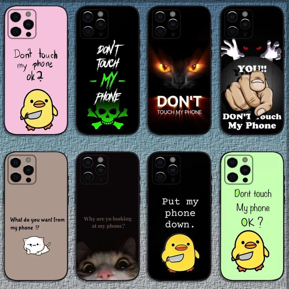 Non toccare la mia custodia per telefono per iPhone 16,15,14,13,12,11,Pro,X,XS,Max,XR,Plus,Mini Cover morbida nera