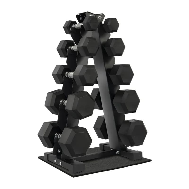 Set di manubri esagonali gommati per allenamento di forza in palestra domestica con supporto per il trasporto - Promozione vendite