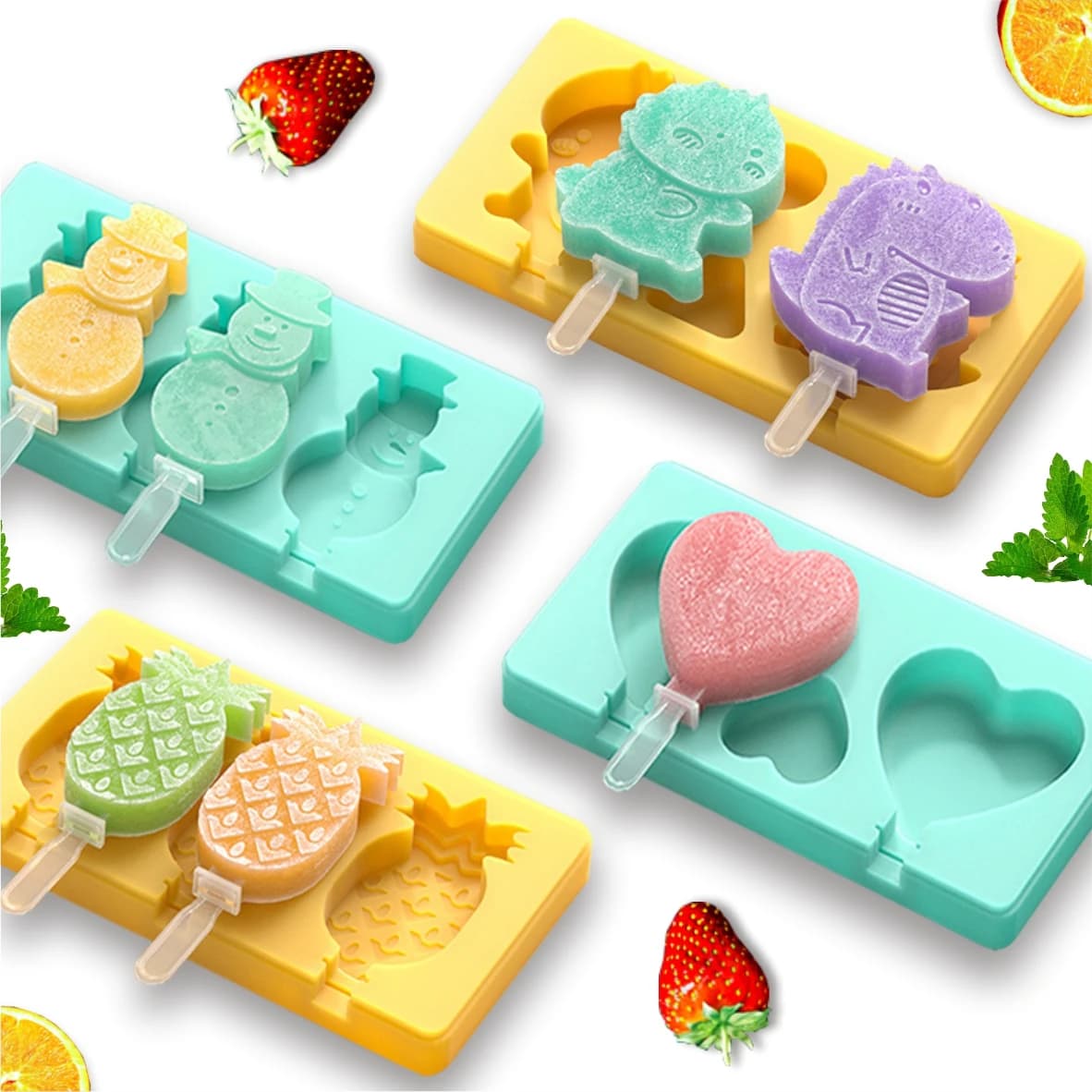 Stampo per gelato in silicone per uso alimentare Stampo per ghiaccioli per albero di Natale a forma di cuore con pupazzo di neve Riutilizzabile per bambini ghiacciolo congelato fatto in casa