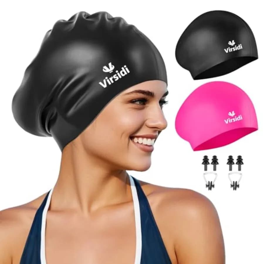 2 Pack Swim Cap for Women Men Adult, Silicone Swimming Caps for Short Long Hair, Waterproof Swim Hats Bathing Caps to Keep Hair
