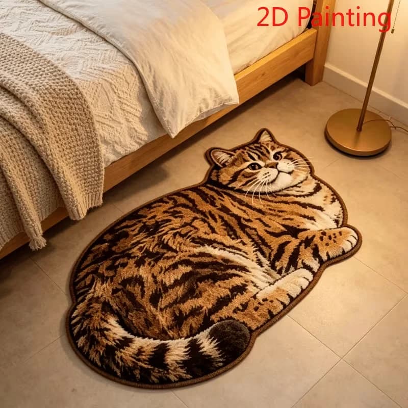 Cartoon Tabby Cat Pattern Irregular Rug Fun Creative Home Decor Bedroom Bedside Soft Floor Mat Carpet Bathroom Entrance Doormat