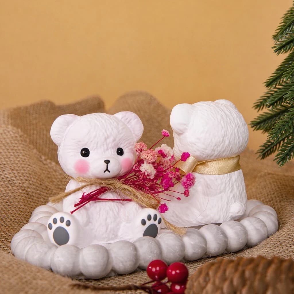 Set di stampi in silicone per coppia di orsi da 3 pezzi con vassoio a forma di nuvola Orso carino Fai da te fatto a mano per candele per aromaterapia Forniture per la casa