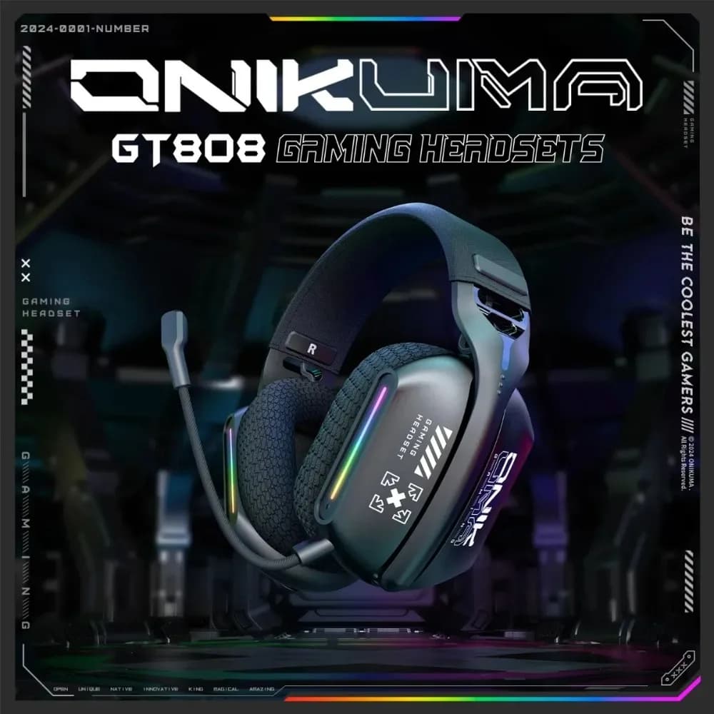Cuffie Wireless ONIKUMA GT808 con Illuminazione RGB, Headset da Gaming Wireless 2.4G, Riduzione Attiva del Rumore, Lunga Durata della Batteria per Giocatori PC