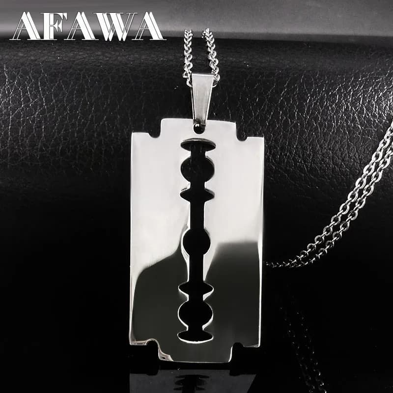 Collana con Ciondolo a Forma di Lama di Rasoio Hip-Hop per Uomo, Gioiello in Acciaio Inossidabile a Forma di Coltello N443S01