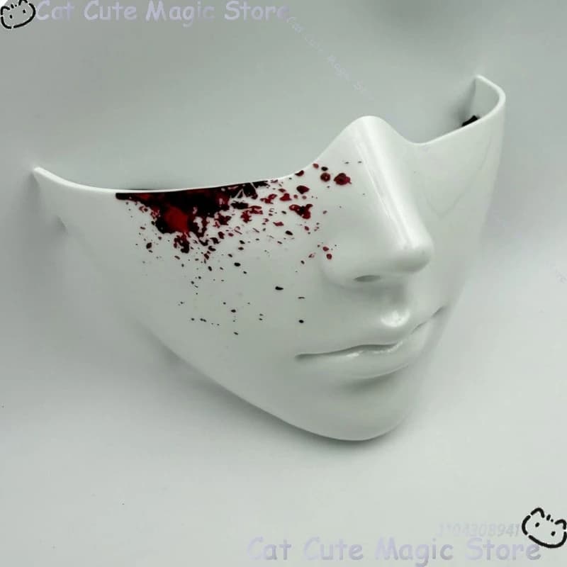 Half Face Mask Halloween Prop Polylactic Acid Christmas Cosplay Women Men White Black Blood Mask Outfit Navidad Carnaval Event