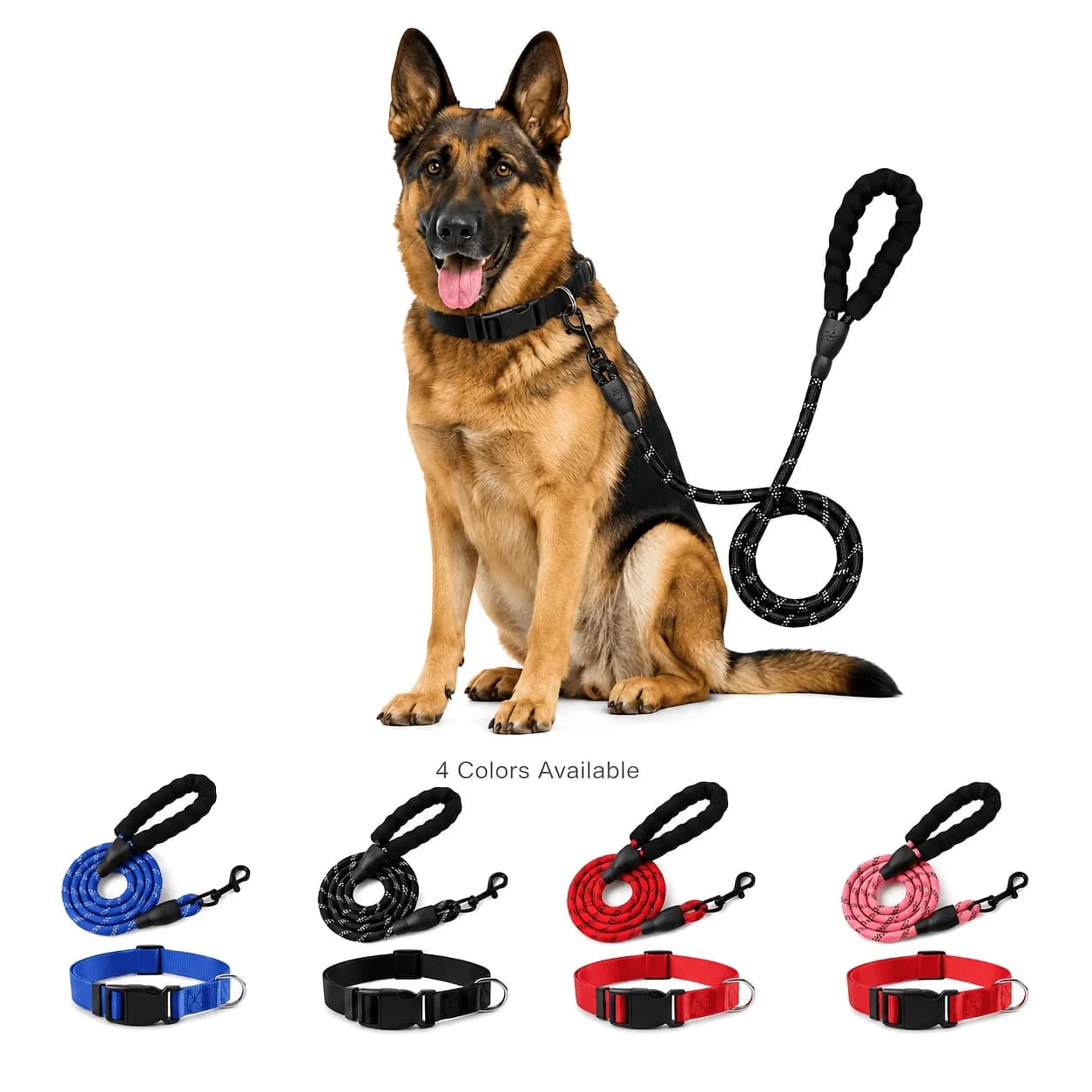 2pcs Heavy Duty Dog Leash and Collar Set for Medium Large Dogs Adjustable Collar Pink Reflective Leash Comfort Grip Night Walk
