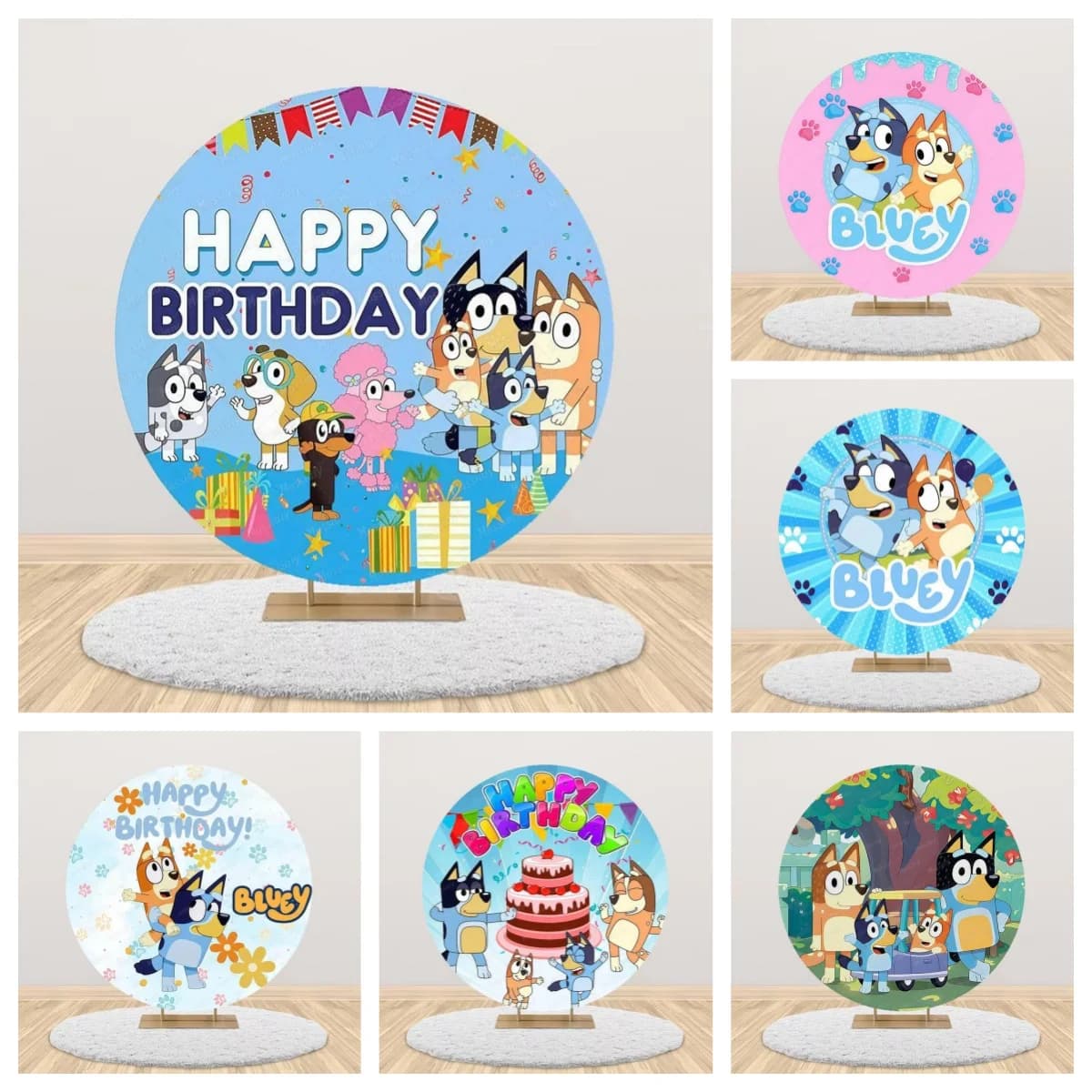 Sfondo Rotondo Blueys per Feste di Compleanno di Bambini e Bambine, Decorazione Famiglia Cane Blu, Baby Shower, Sfondo Circolare per Fotografia, Studio Fotografico