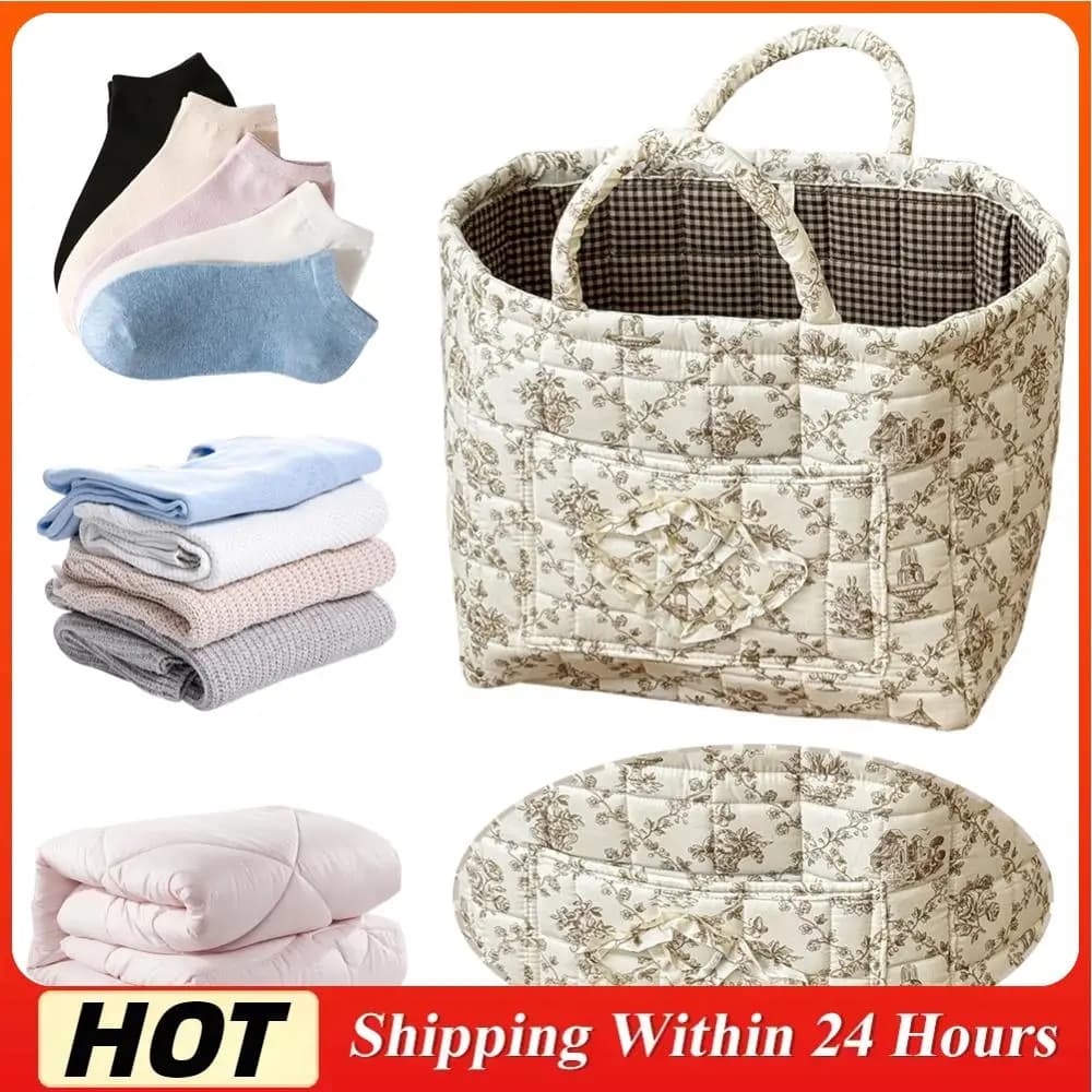 Organizing Bag for Debris in Fabric with Hands Easy to Transport, Washable Linen Container, Office Basket, House, Bedroom