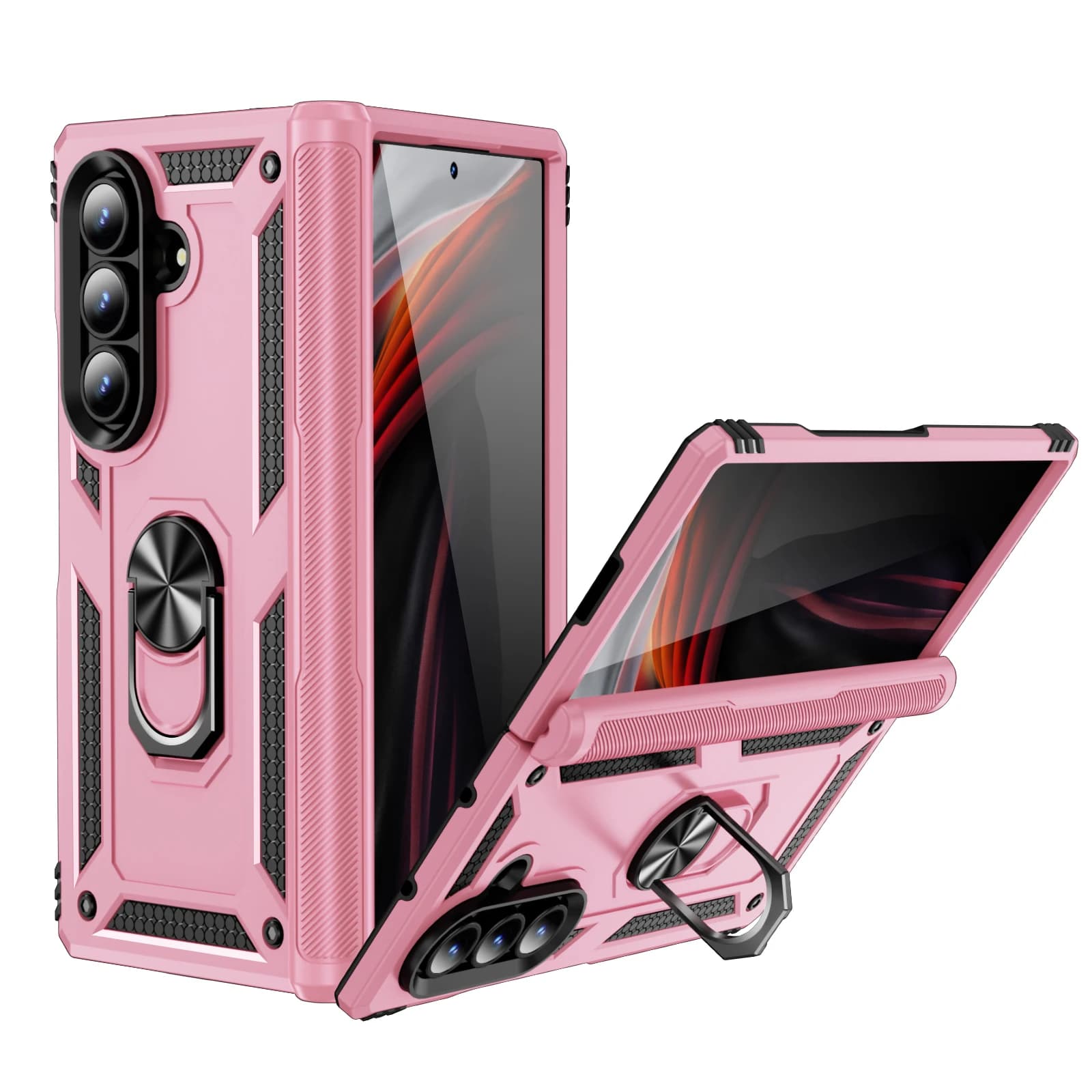 Custodia per telefono con anello di supporto e protezione cerniera per Samsung Galaxy Z Fold 7 6 5 Fold7 Fold6 5G, cover rigida in plastica antiurto