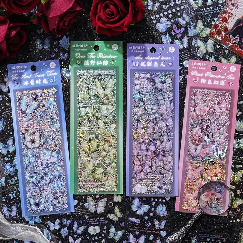 6pcs/pack Butterfly Decor Stickers PET Material DIY Cut Collage Junk Journal Scrapbooking Aesthetics Sticker Stationery