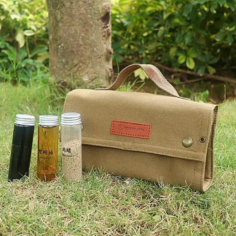 1 Set Multi Compartment Seasoning Storage Pouch Outdoor Camping Portable Picnic Barbecue Seasoning Spice Bottle Storage Bag