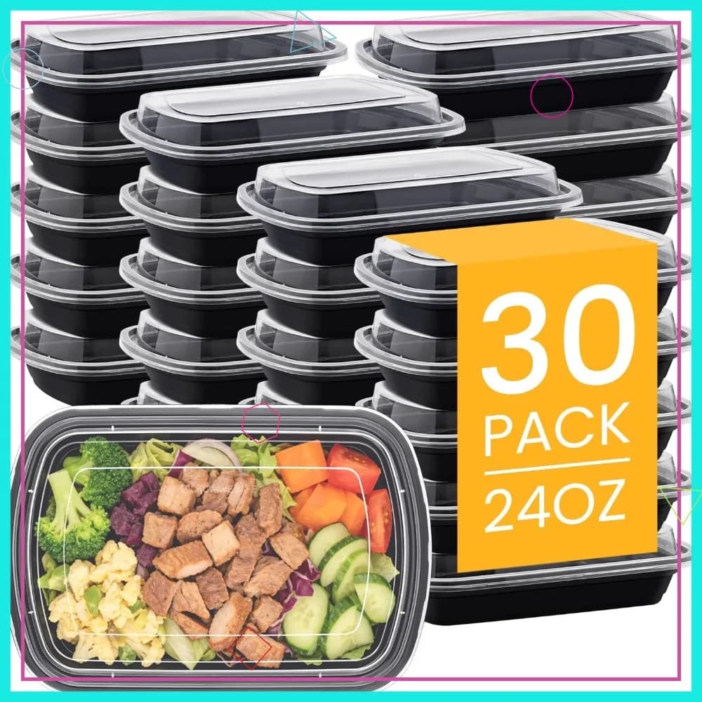 Confezione da 30 Contenitori per Pasti da 24oz Riutilizzabili con Coperchi, in Plastica Senza BPA, Ermetici per Microonde, Congelatore e Lavastoviglie