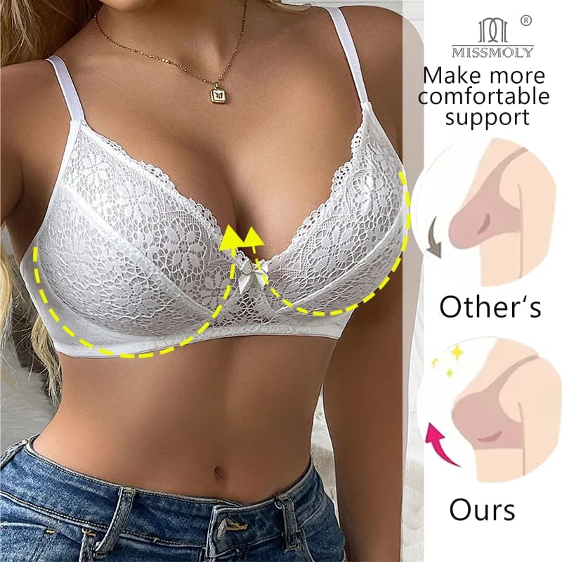 Miss Moly Reggiseno sexy in pizzo floreale da donna Coppa dell'AD Reggiseno push up Reggiseno ultra sottile con tracolla regolabile Reggiseno senza fili