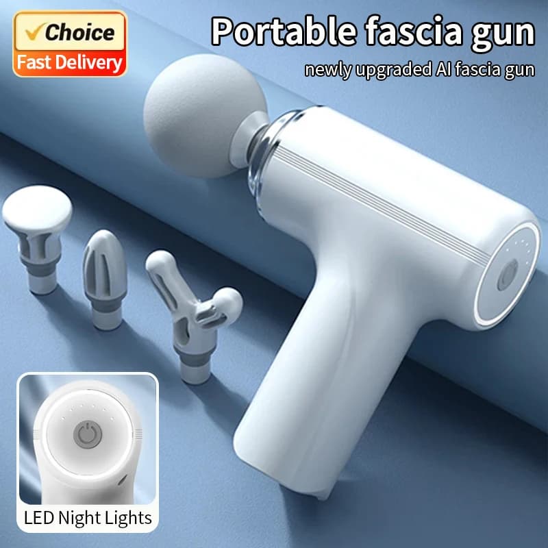 Portable Stripping Massage Gun AI Electric Percussion Massage Body Relaxation with 4 Replaceable Massage Heads LED Night Light