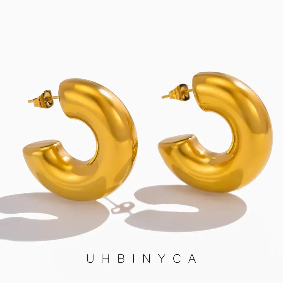 10mm Thick Round Hoop Earrings for Women Hollow Stainless Steel Lightweight Daily Wear
