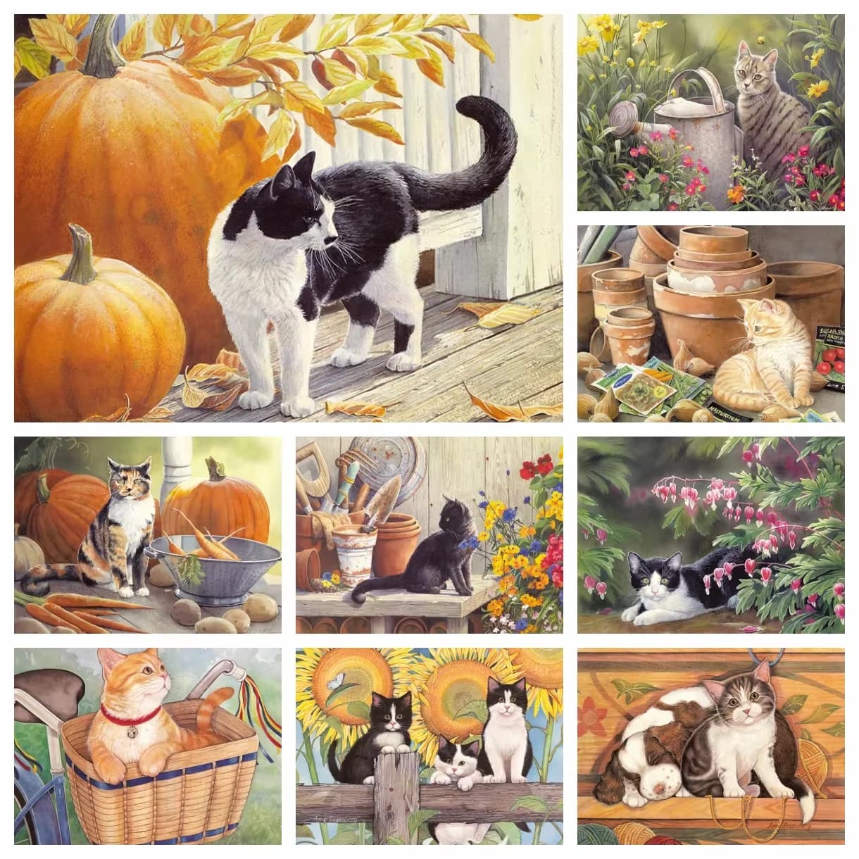 Kit Pittura Diamante 5D Fai da Te, Mosaico Animale Cartone Animato Gattino con Zucca, Ricamo a Punto Croce, Kit Gioielli, Decorazione Camera da Letto, Artigianato