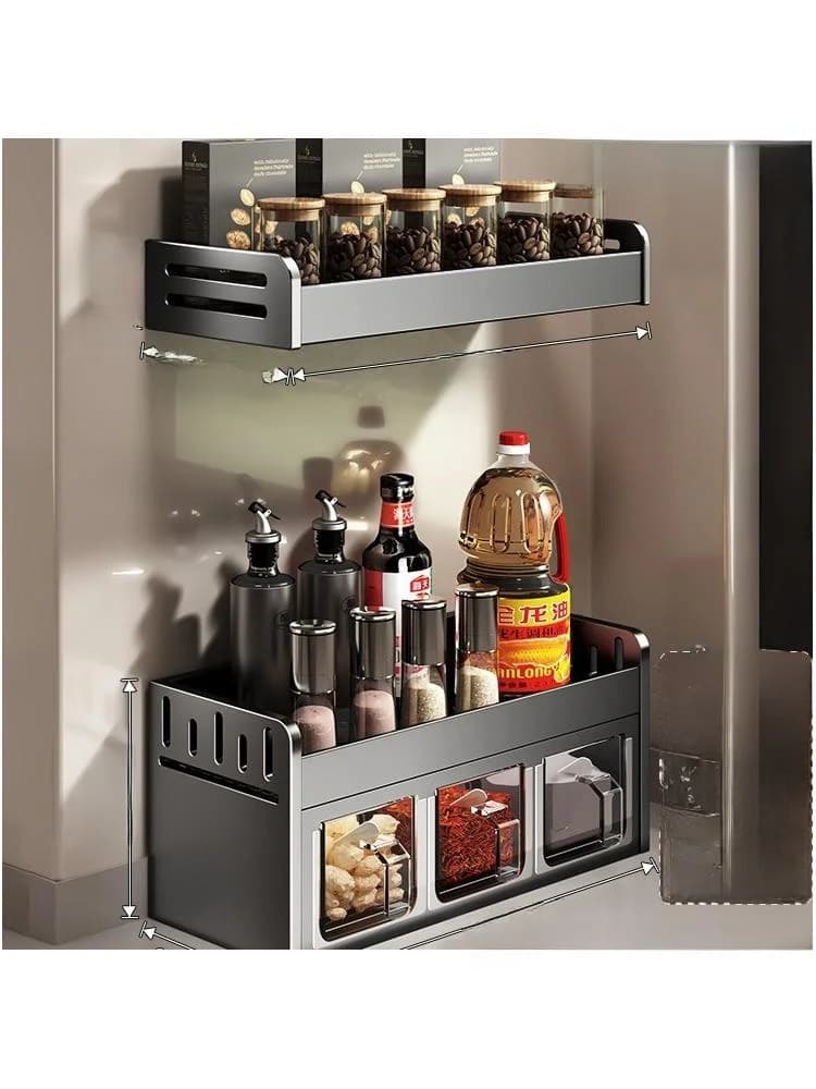 Aluminum Kitchen Spice Rack No Drilling Wall Mounted Multi Function Spice Set Spice Box Can Kitchen Storage Rack Cooking Uten...