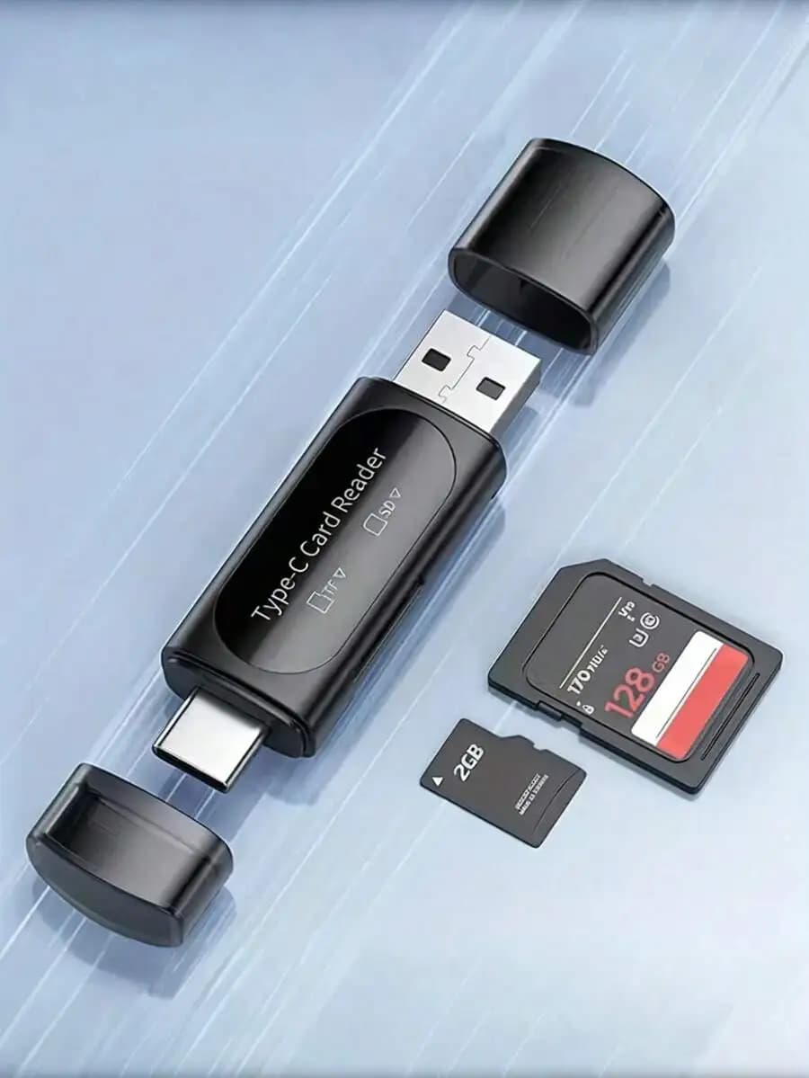 Lettore di schede 4 in 1 USB-C e USB-A, doppio slot per schede di memoria SD, Micro SD, SDXC, SDHC, adattatore per telefono, PC e tablet