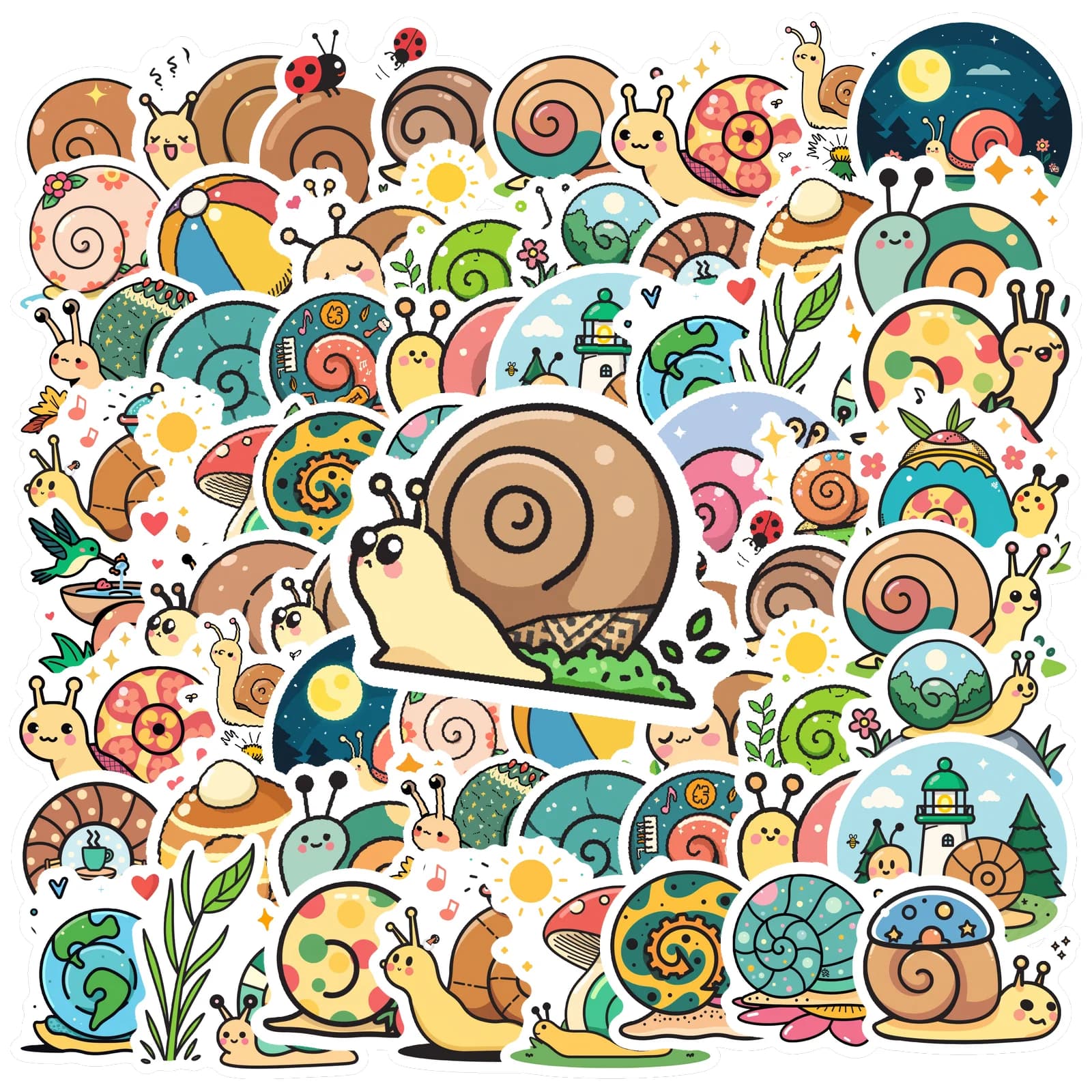 1 Set Cartoon Snail Stickers PVC DIY Stationery Scrapbook Stickers for Laptops Phones Cute Animal Theme Vinyl Graffiti Decals